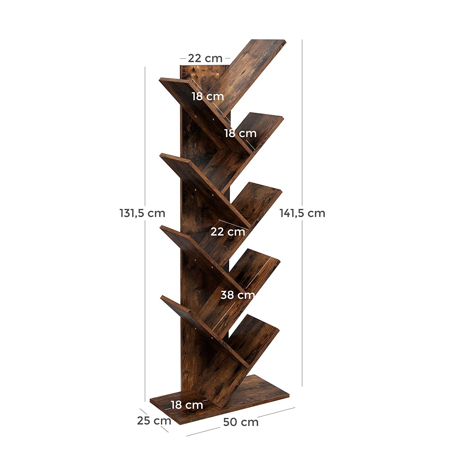 Regał MEBLIVA Clip Rustykalny Brąz Płyta Wiórowa 50 x 25 x 141.5 cm