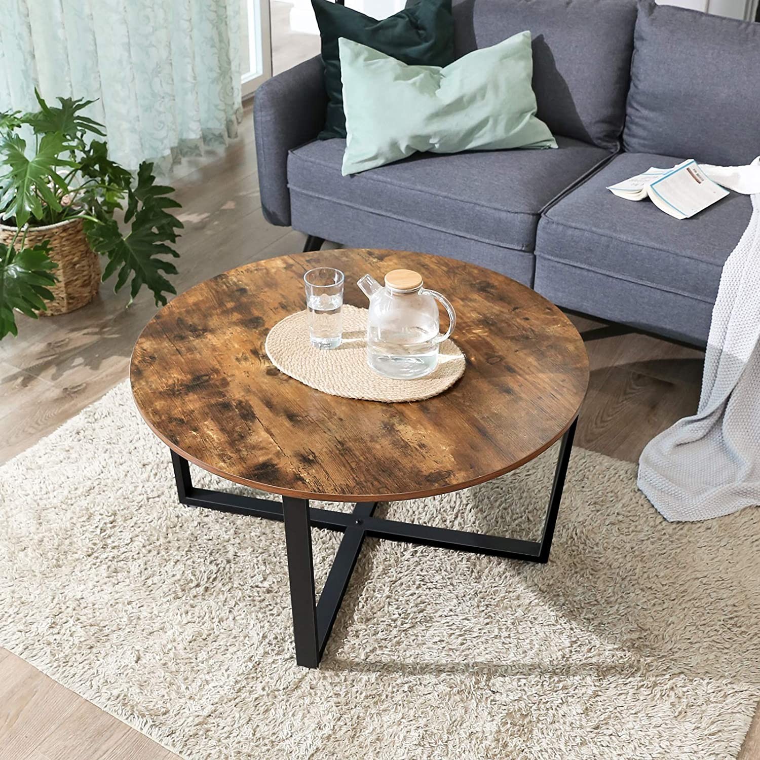 Stolik SELLTEO Cuenca Rustykalny Brąz 88 x 47 cm Płyta Wiórowa - Kawowy