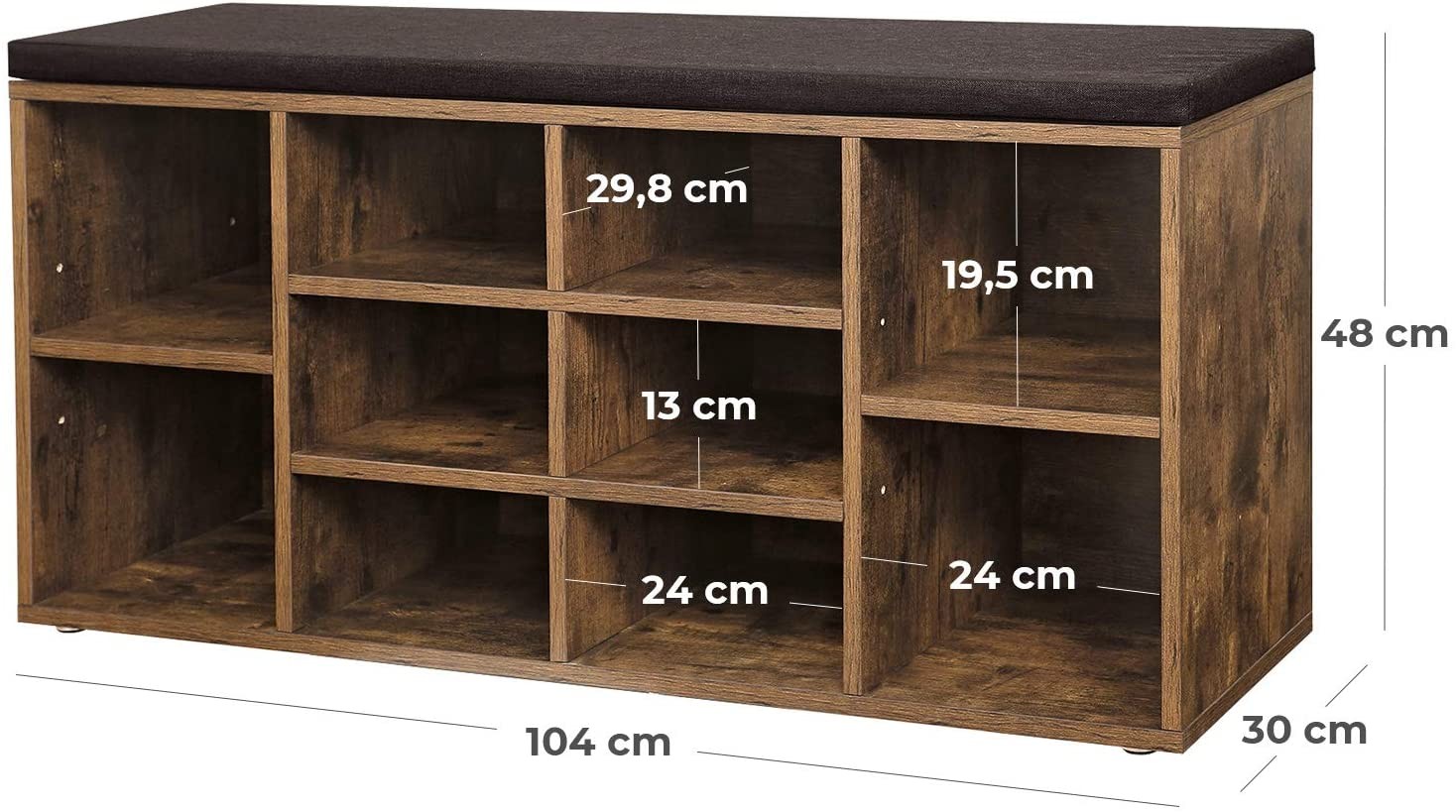Szafka Na Buty MEBLIVA Sudi Rustykalny Brąz 104 x 30 x 48 cm