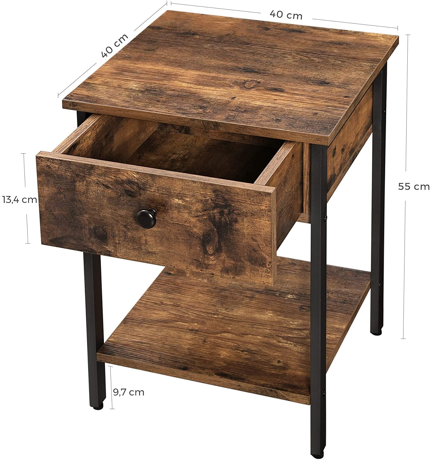 Stolik Boczny MEBLIVA Range Rustykalny Brąz 40 x 40 x 55 cm - Kawowy