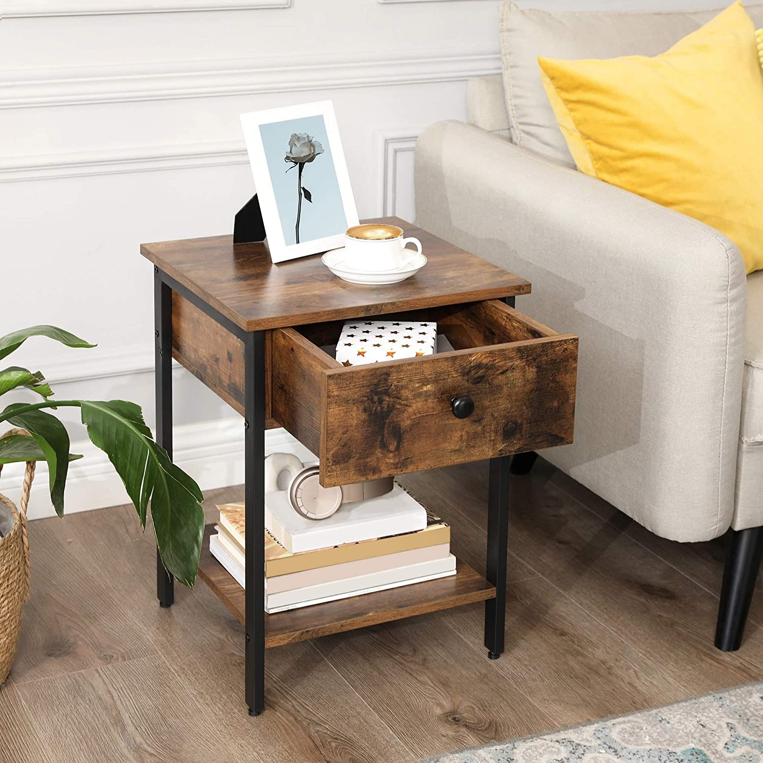 Stolik Boczny MEBLIVA Range Rustykalny Brąz 40 x 40 x 55 cm - Kawowy