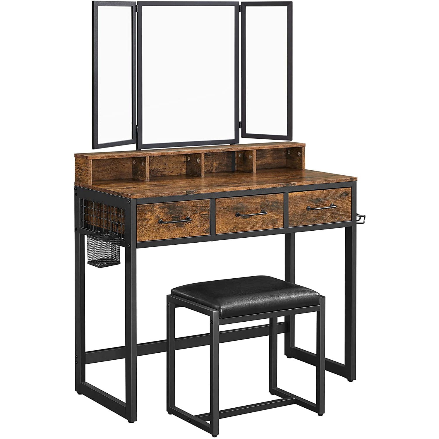 Toaletka Drewniana Z Lustrem Rustykalny Brąz 90 x 40 x 141 cm