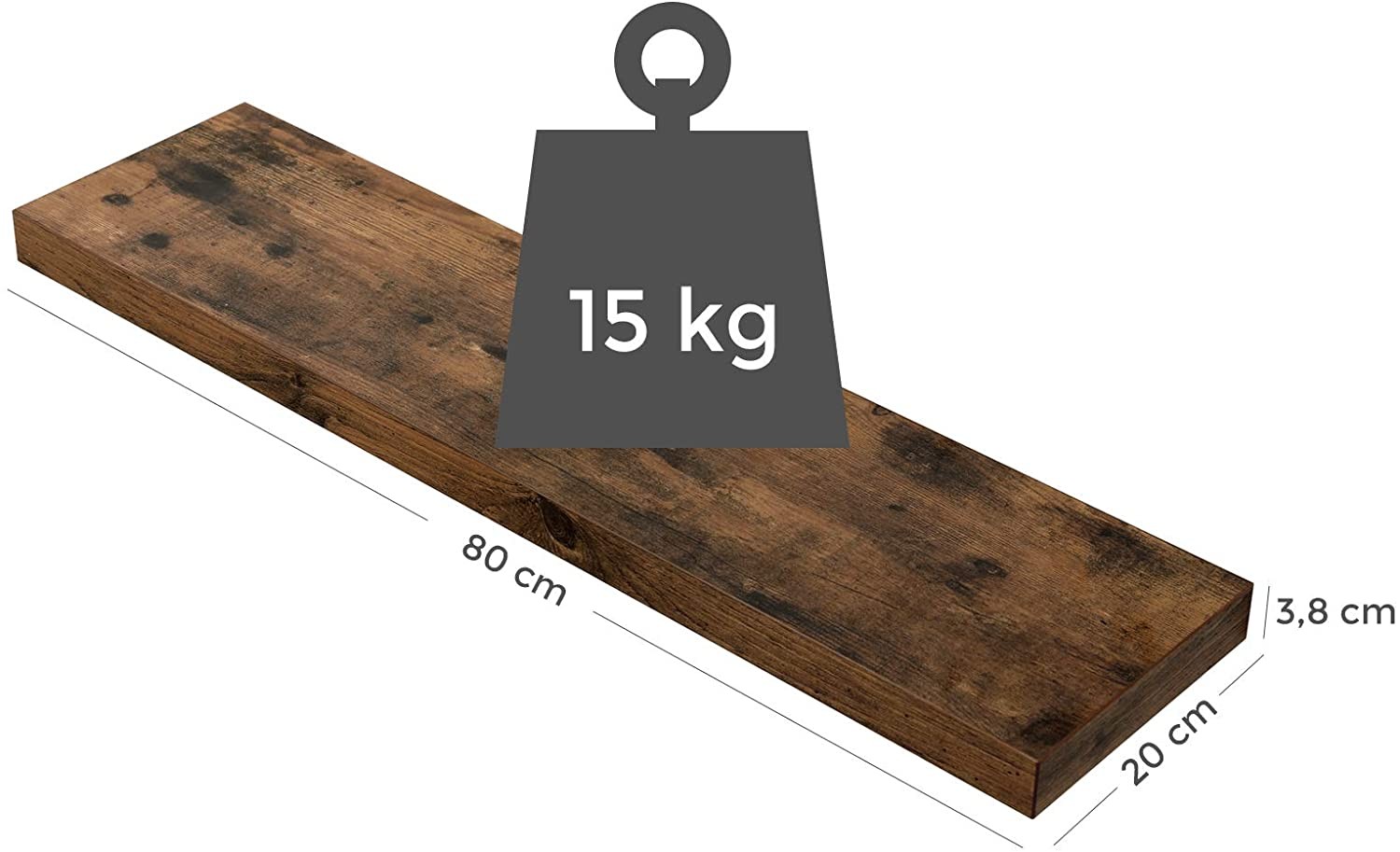 Półka Ścienna Rustykalny Brąz MEBLIVA Clip 80 x 20 x 3.8 cm