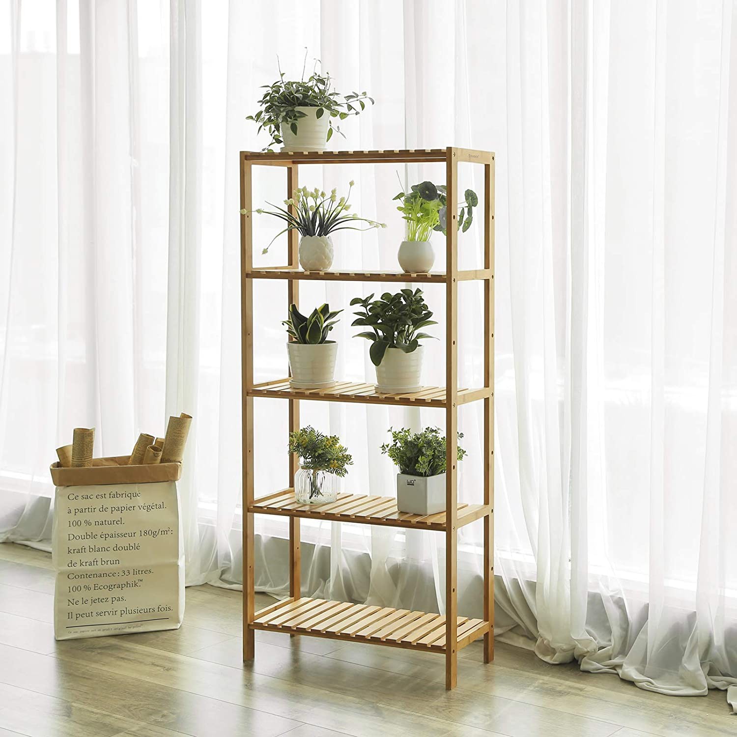 Regał Łazienkowy MEBLIVA Reni Bambus Naturalny 60 x 26 x 130 cm