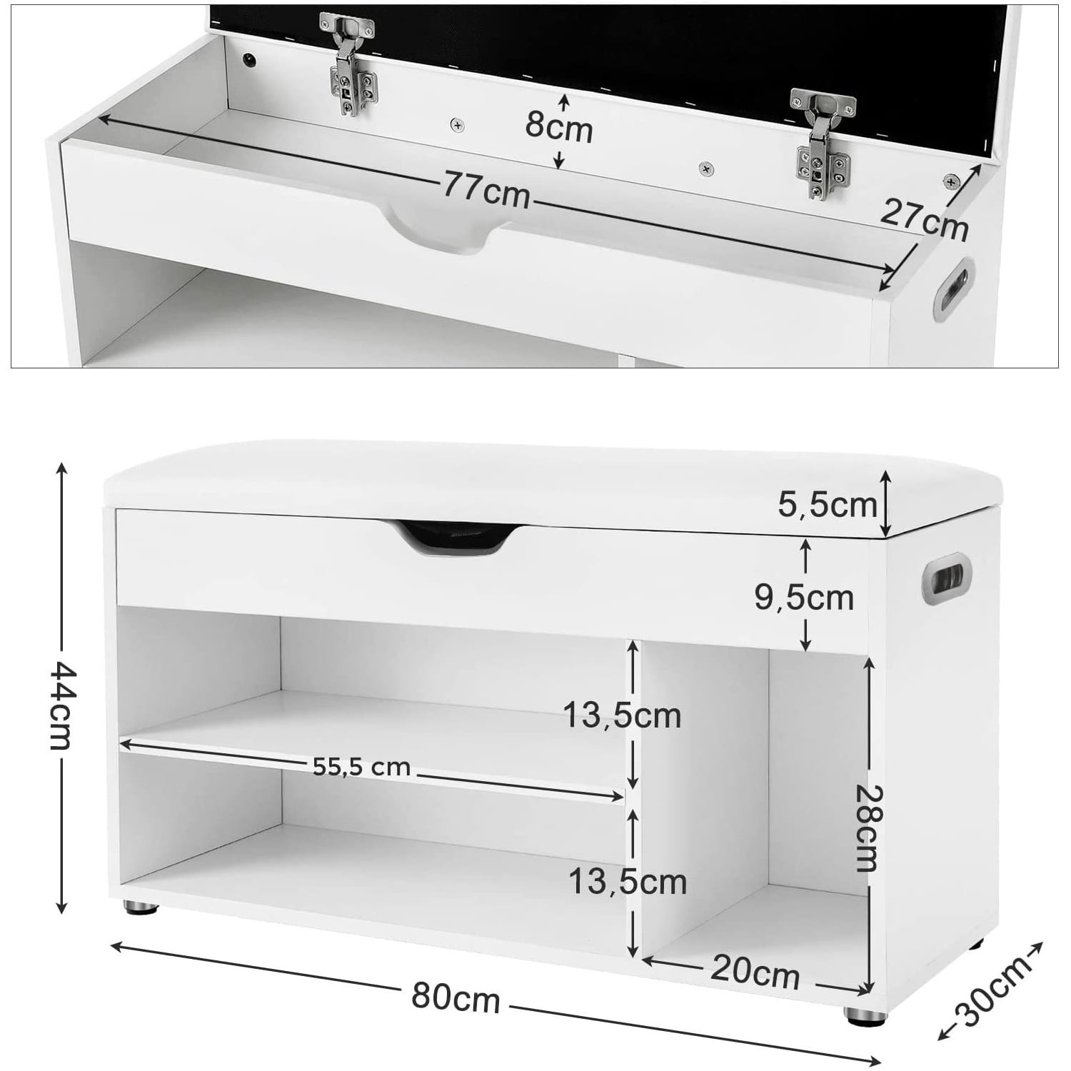 Szafka Na Buty MEBLIVA Sudi 80 x 30 x 44 cm Płyta Wiórowa - Biała