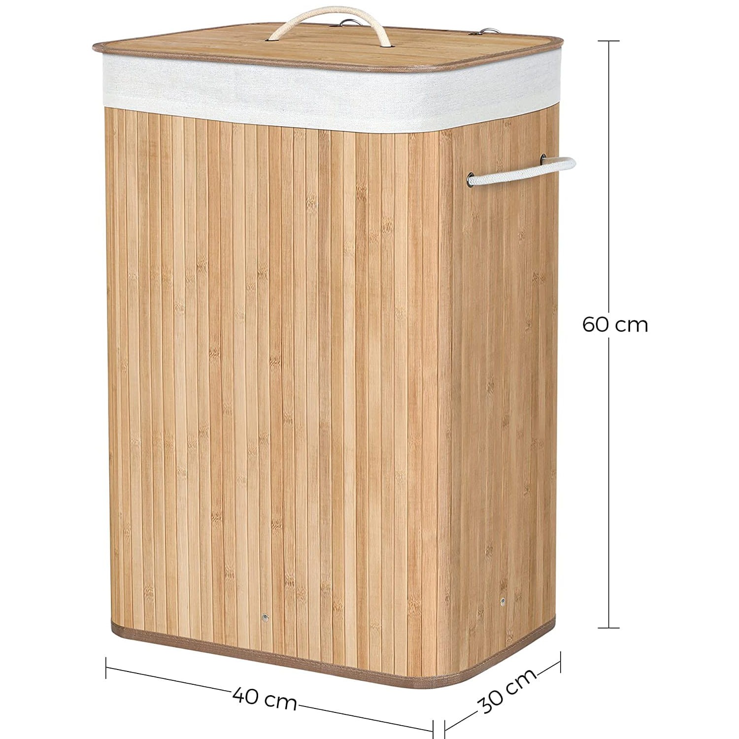 Kosz Na Pranie Bambusowy Naturalny SELLTEO Reggio 40 x 30 x 60 cm