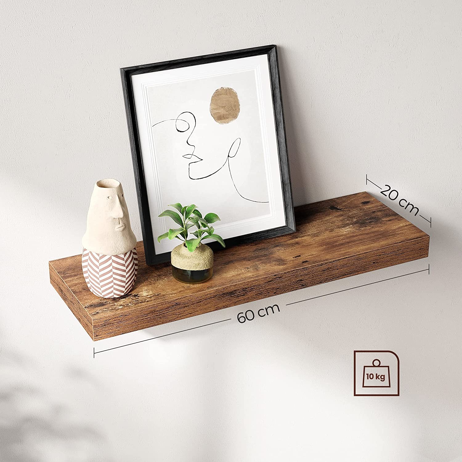 Półka Ścienna Rustykalny Brąz MEBLIVA Clip 60 x 20 x 3.8 cm