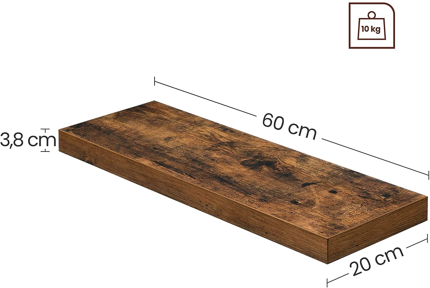 Półka Ścienna Rustykalny Brąz MEBLIVA Clip 60 x 20 x 3.8 cm