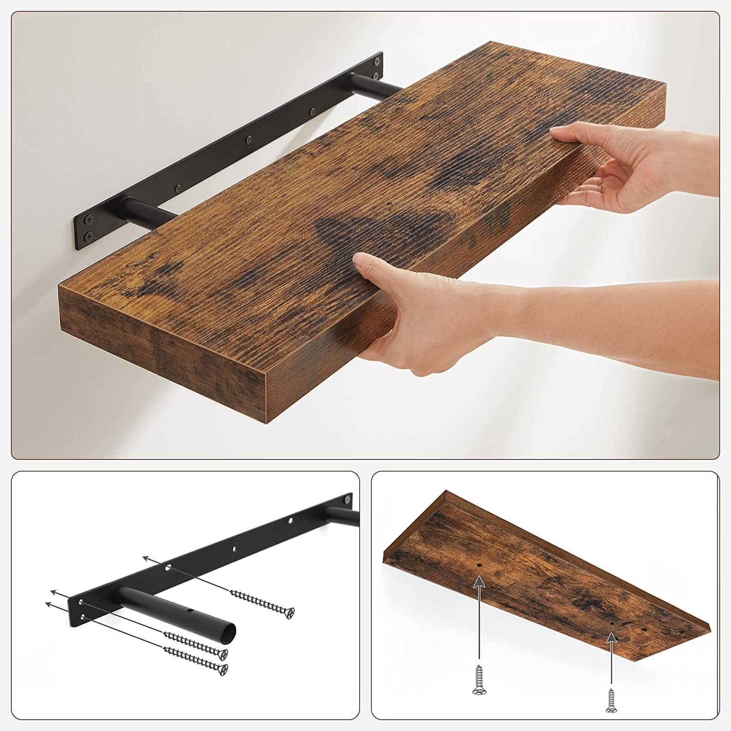 Półka Ścienna Rustykalny Brąz MEBLIVA Clip 60 x 20 x 3.8 cm