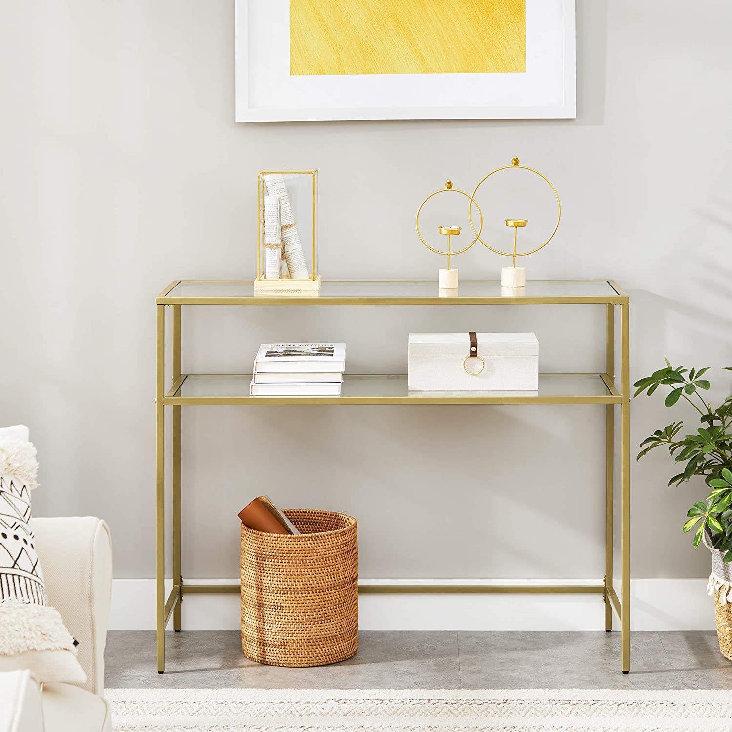 Konsola Salonowa Metalowa 100 x 35 x 80 cm - Złota