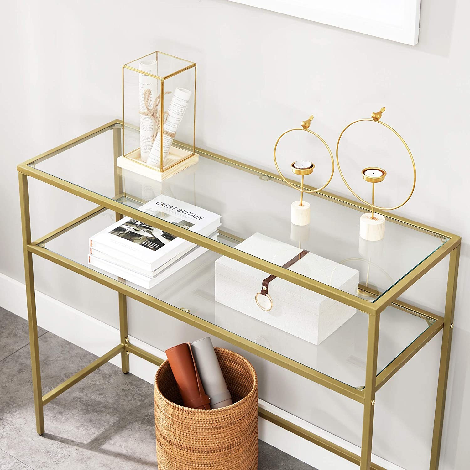 Konsola Salonowa Metalowa 100 x 35 x 80 cm - Złota
