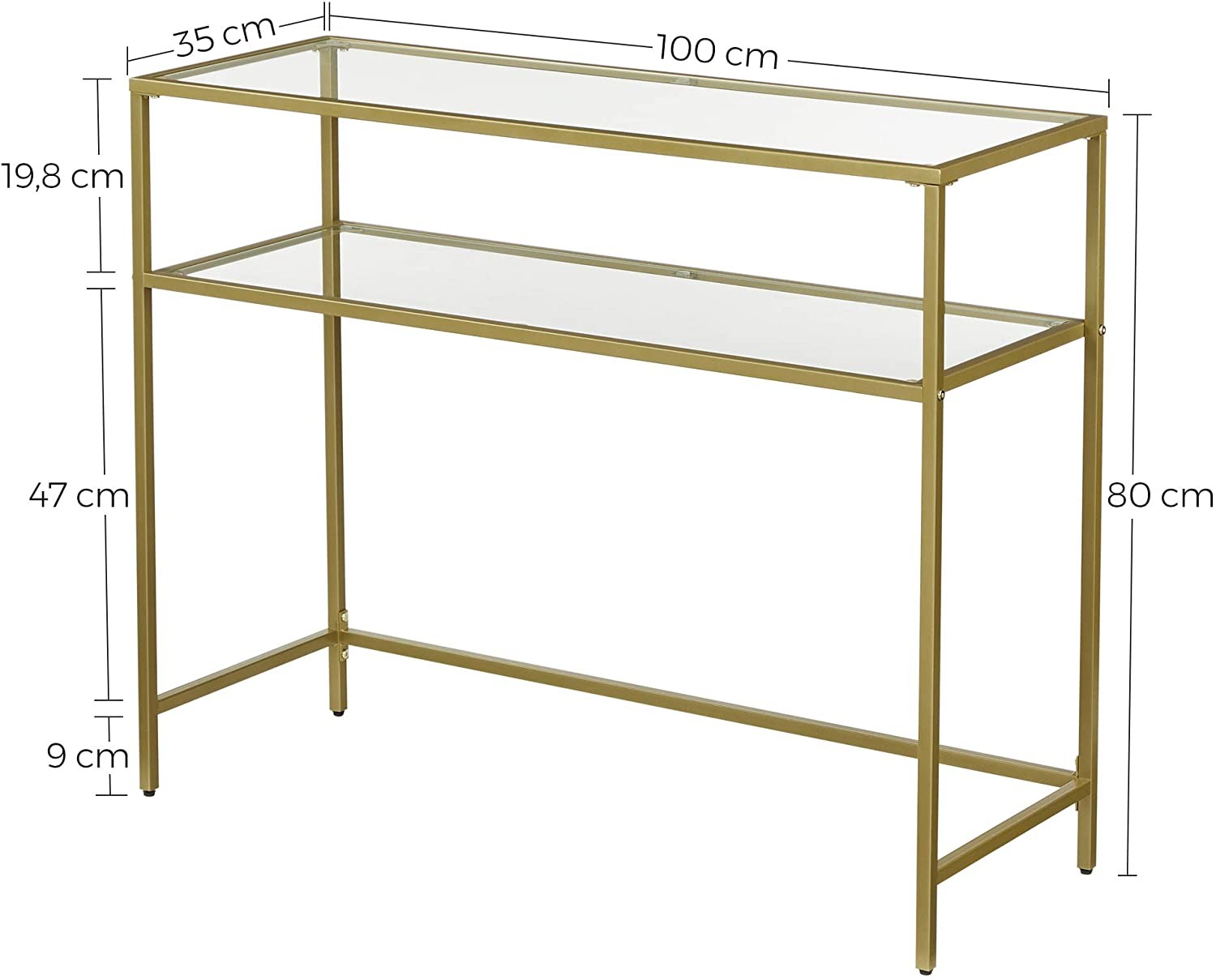 Konsola Salonowa Metalowa 100 x 35 x 80 cm - Złota