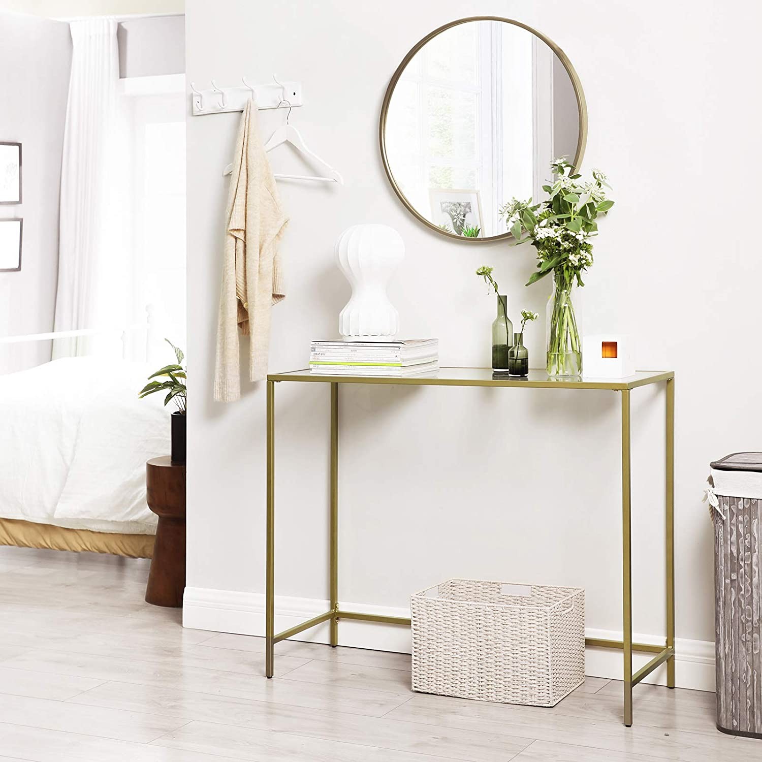 Konsola Salonowa Metalowa 100 x 35 x 80 cm - Złota