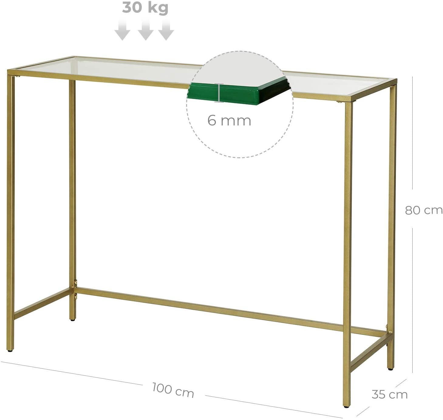 Konsola Salonowa Metalowa 100 x 35 x 80 cm - Złota