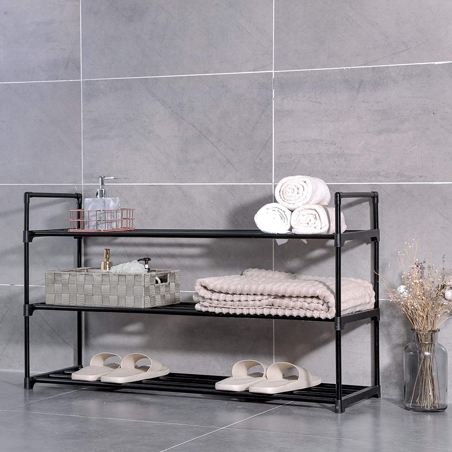 Szaflka Na Buty MEBLIVA Sudi Stalowa 92 x 30 x 55 cm - Czarna