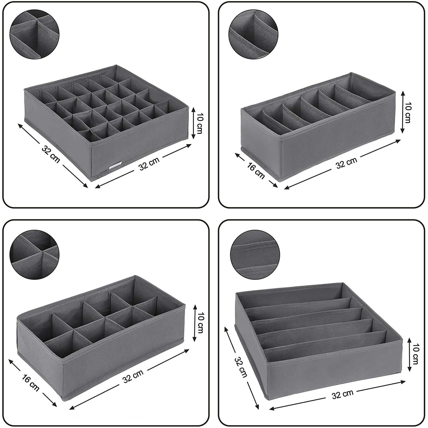 Organizer Na Bieliznę Szufladowy SELLTEO Bolir 32 x 32 x 10 cm - Szary