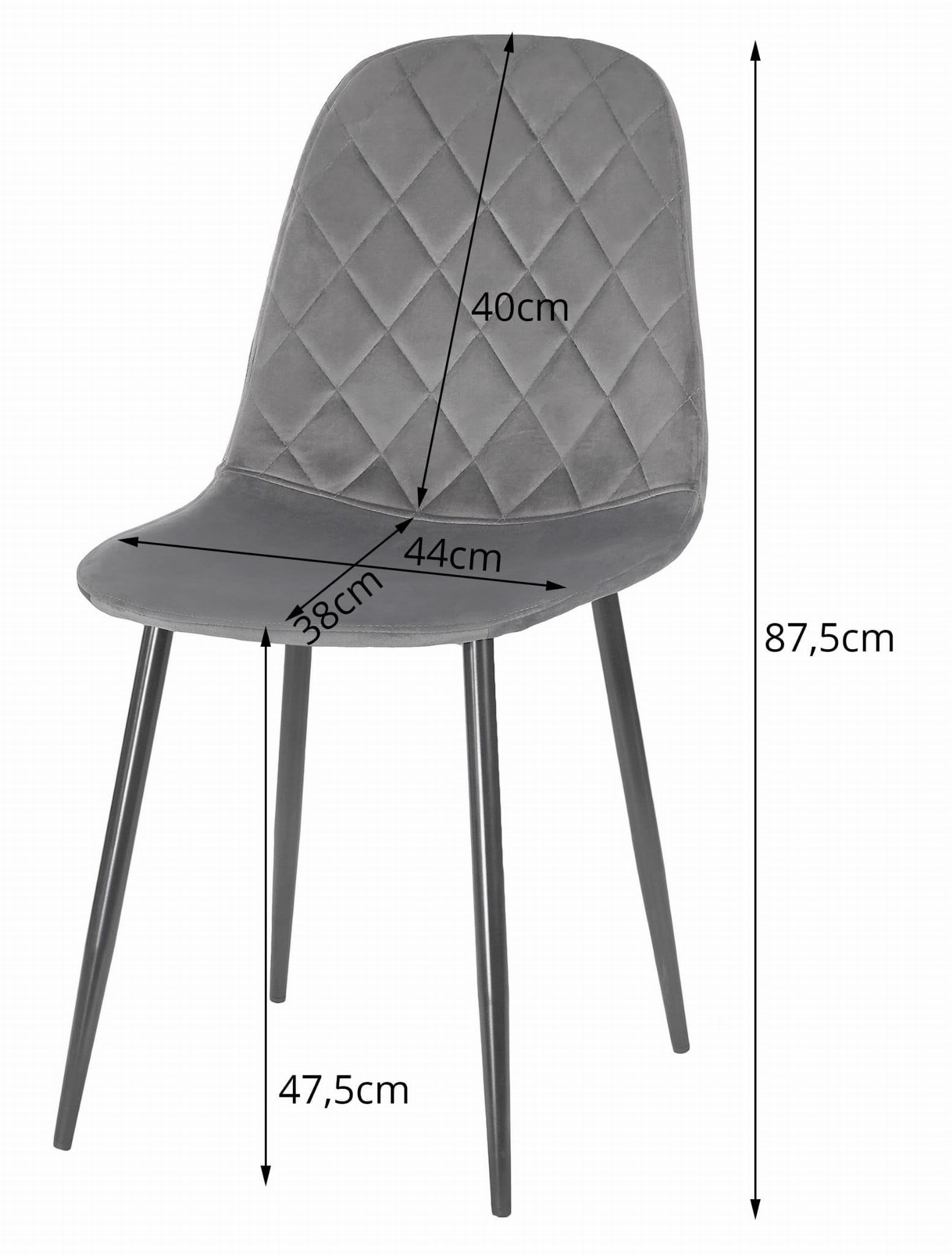 Krzesło Tapicerowane Aksamitne MEBLIVA Sorrento 44.5 x 50.5 x 87.5 - Czarne