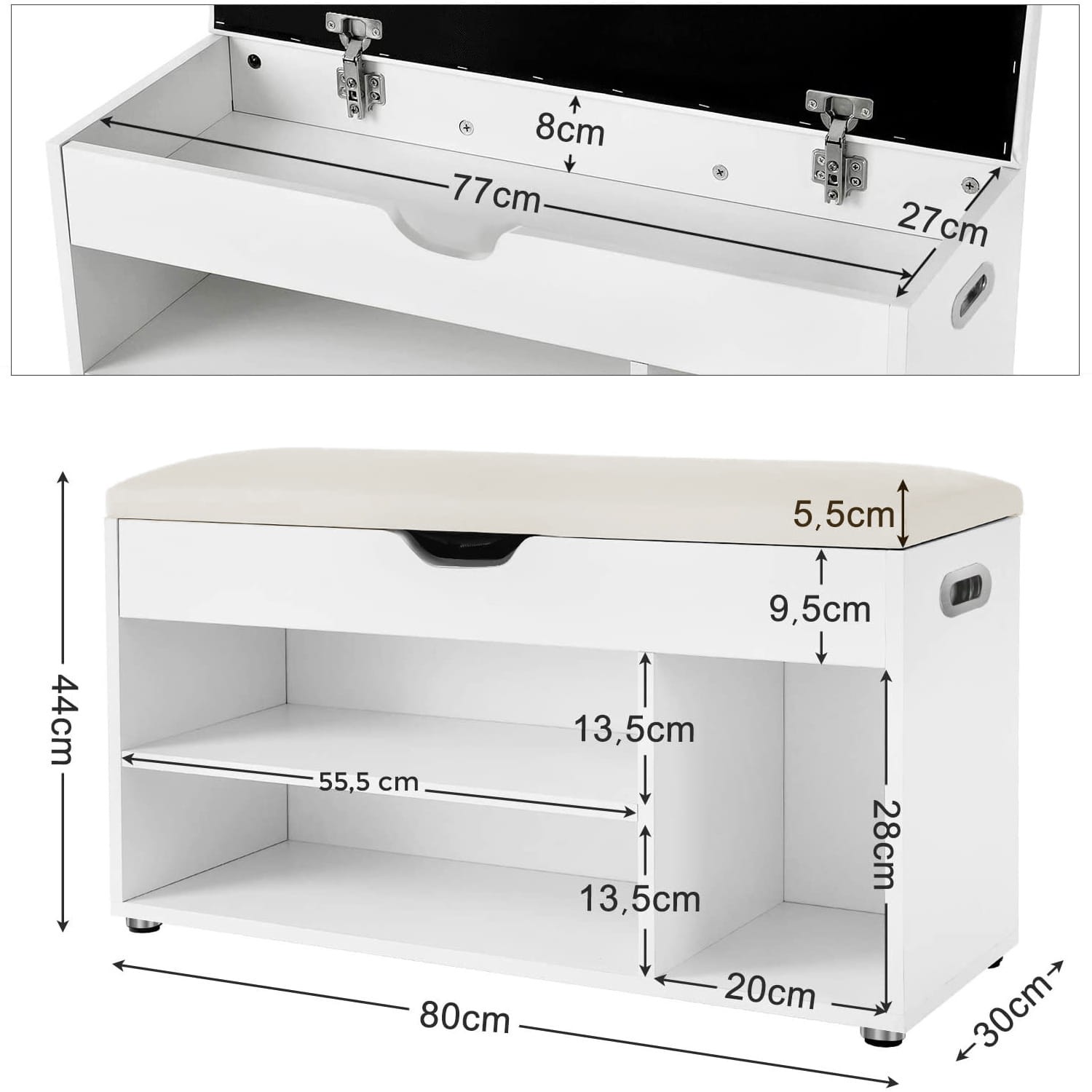 Szafka Na Buty MEBLIVA Sudi 80 x 30 x 44 cm Płyta Wiórowa - Biała