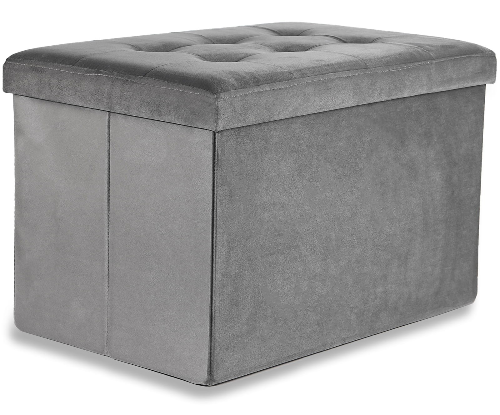 Pufa Składana Aksamitna Z Pojemnikiem MEBLIVA Gokul 60 x 38 x 38 cm - Szara