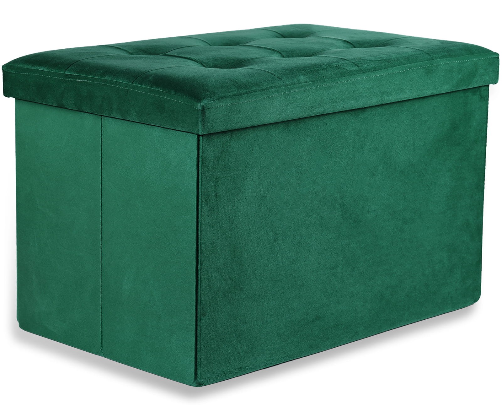 Pufa Składana Aksamitna MEBLIVA Gokul 60 x 38 x 38 cm - Zielona