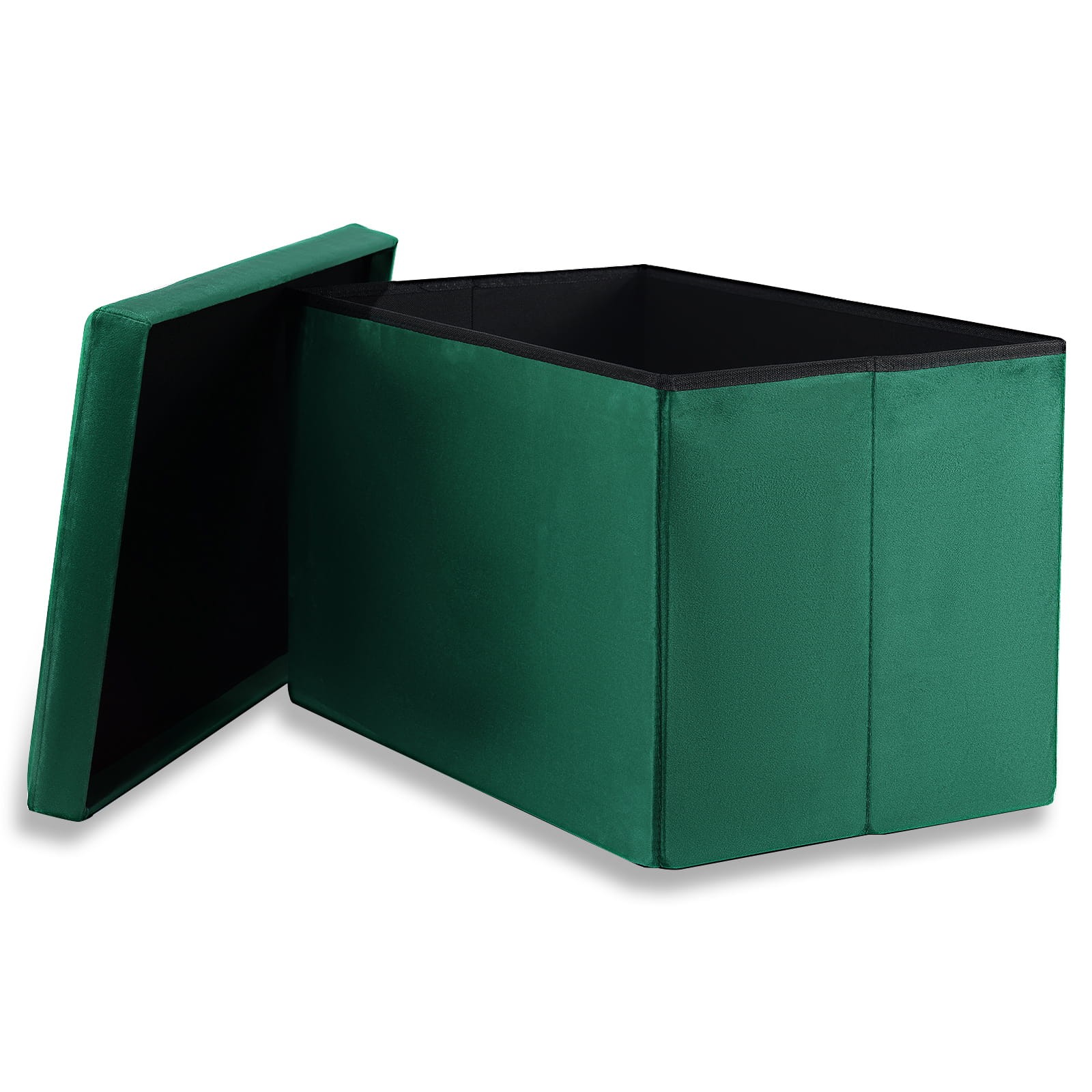 Pufa Składana Aksamitna MEBLIVA Gokul 60 x 38 x 38 cm - Zielona