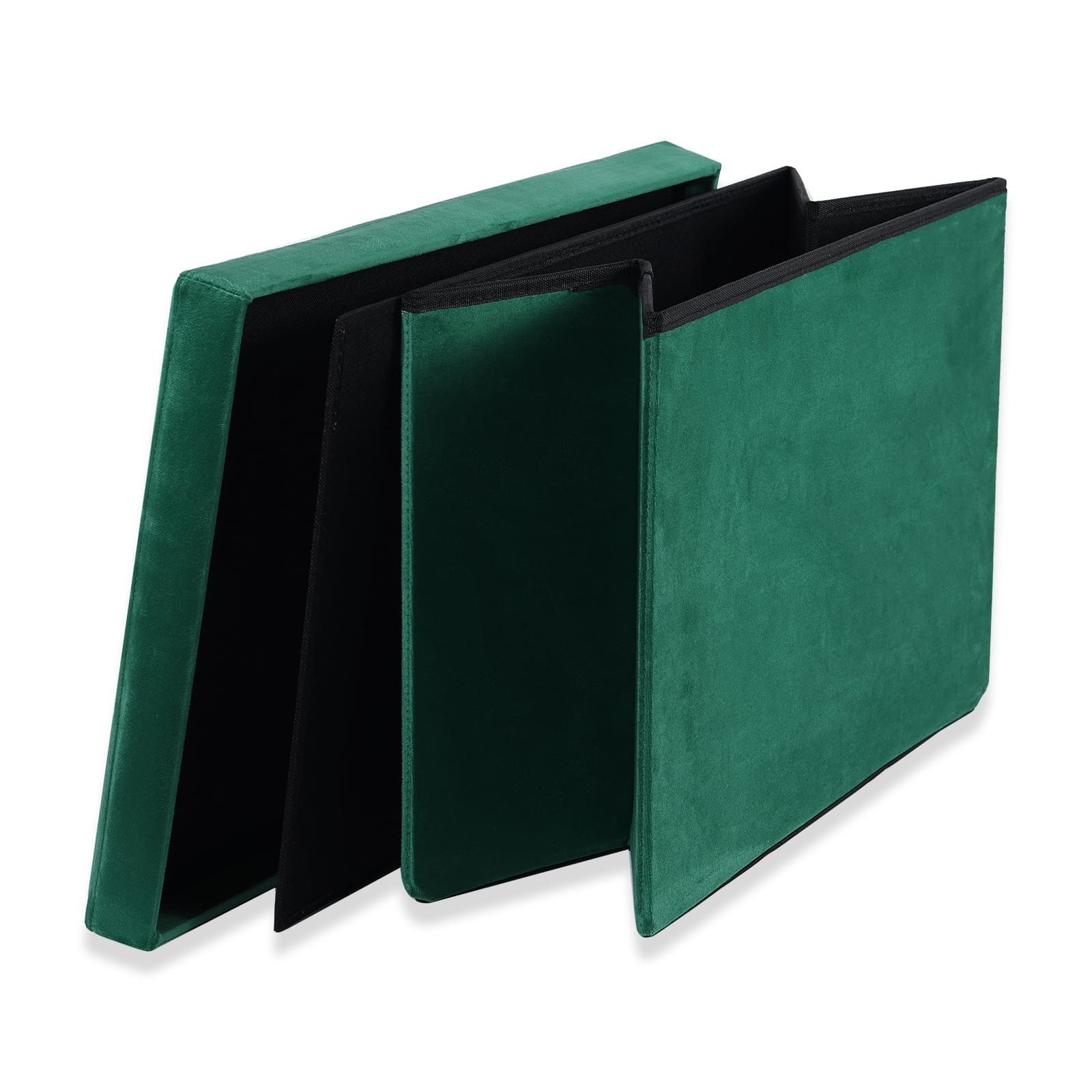 Pufa Składana Aksamitna MEBLIVA Gokul 60 x 38 x 38 cm - Zielona