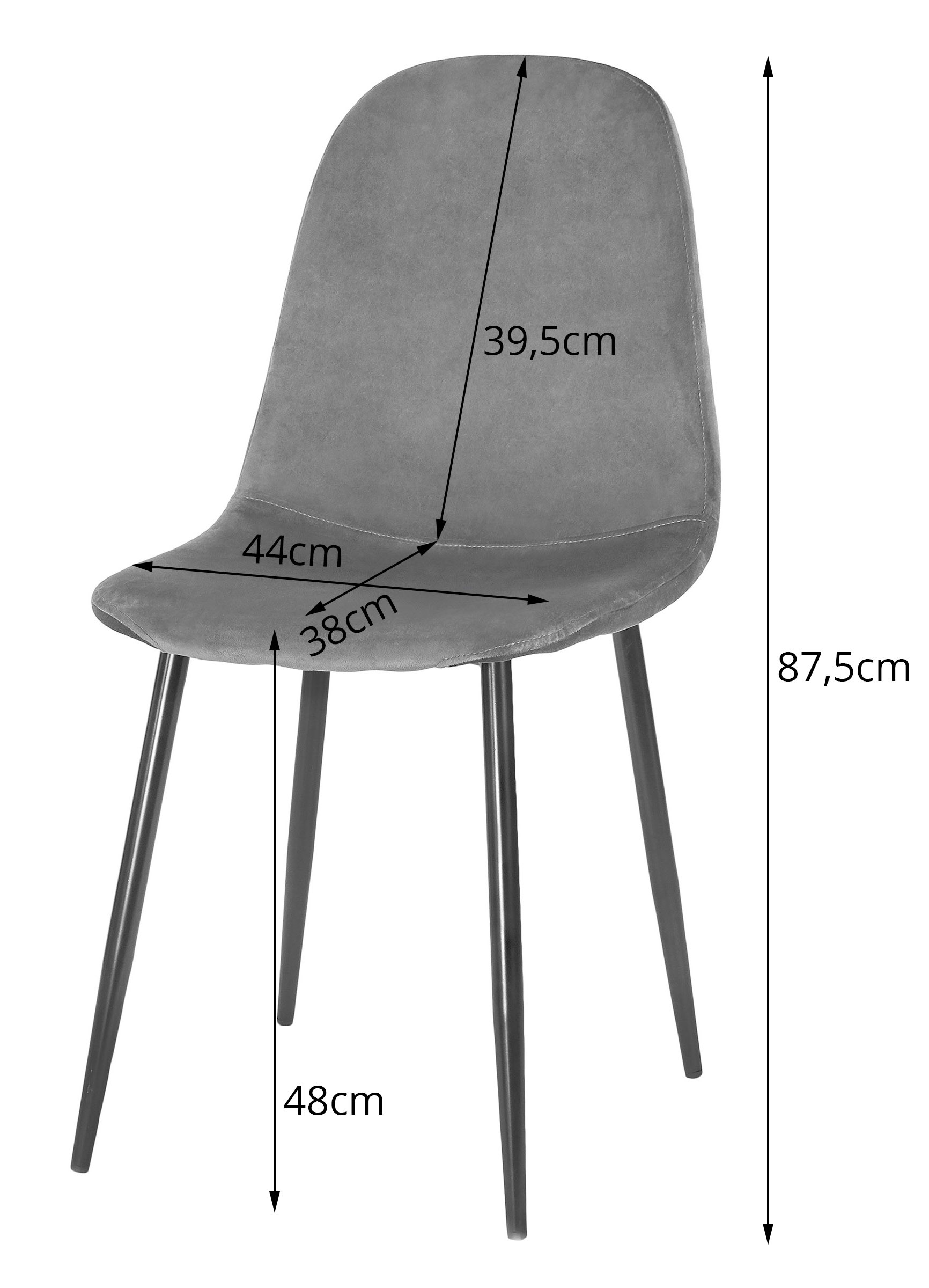 Krzesło Tapicerowane Aksamitne MEBLIVA Sigo 44.5 x 50.5 x 87.5 cm - Czarne