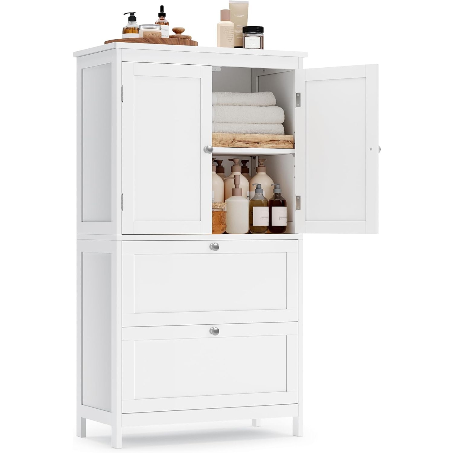 Szafka Łazienkowa Wisząca Z Półkami MEBLIVA Filol 60 x 30 x 110 cm - Biała