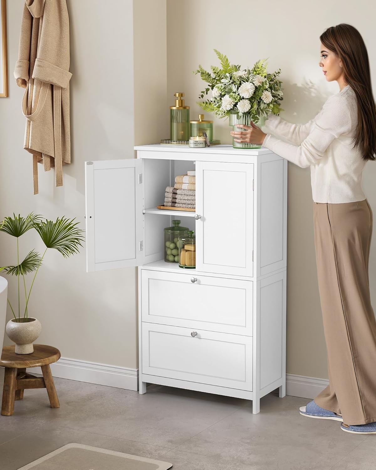 Szafka Łazienkowa Wisząca Z Półkami MEBLIVA Filol 60 x 30 x 110 cm - Biała
