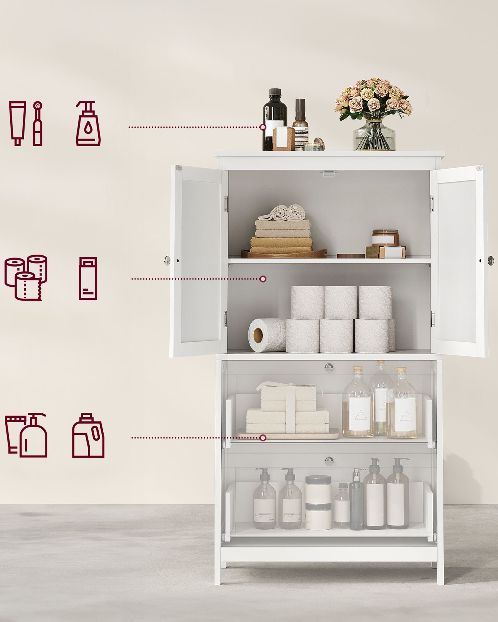 Szafka Łazienkowa Wisząca Z Półkami MEBLIVA Filol 60 x 30 x 110 cm - Biała