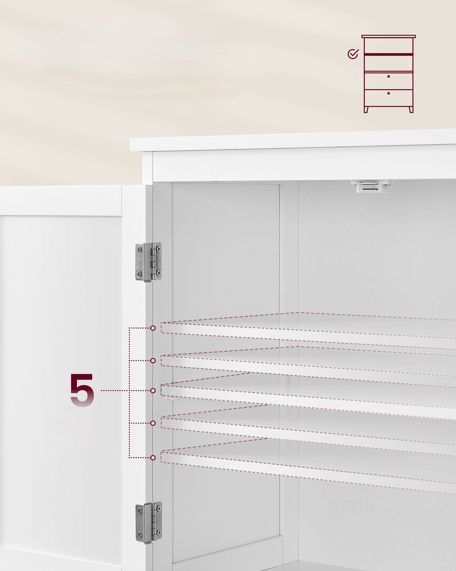 Szafka Łazienkowa Wisząca Z Półkami MEBLIVA Filol 60 x 30 x 110 cm - Biała