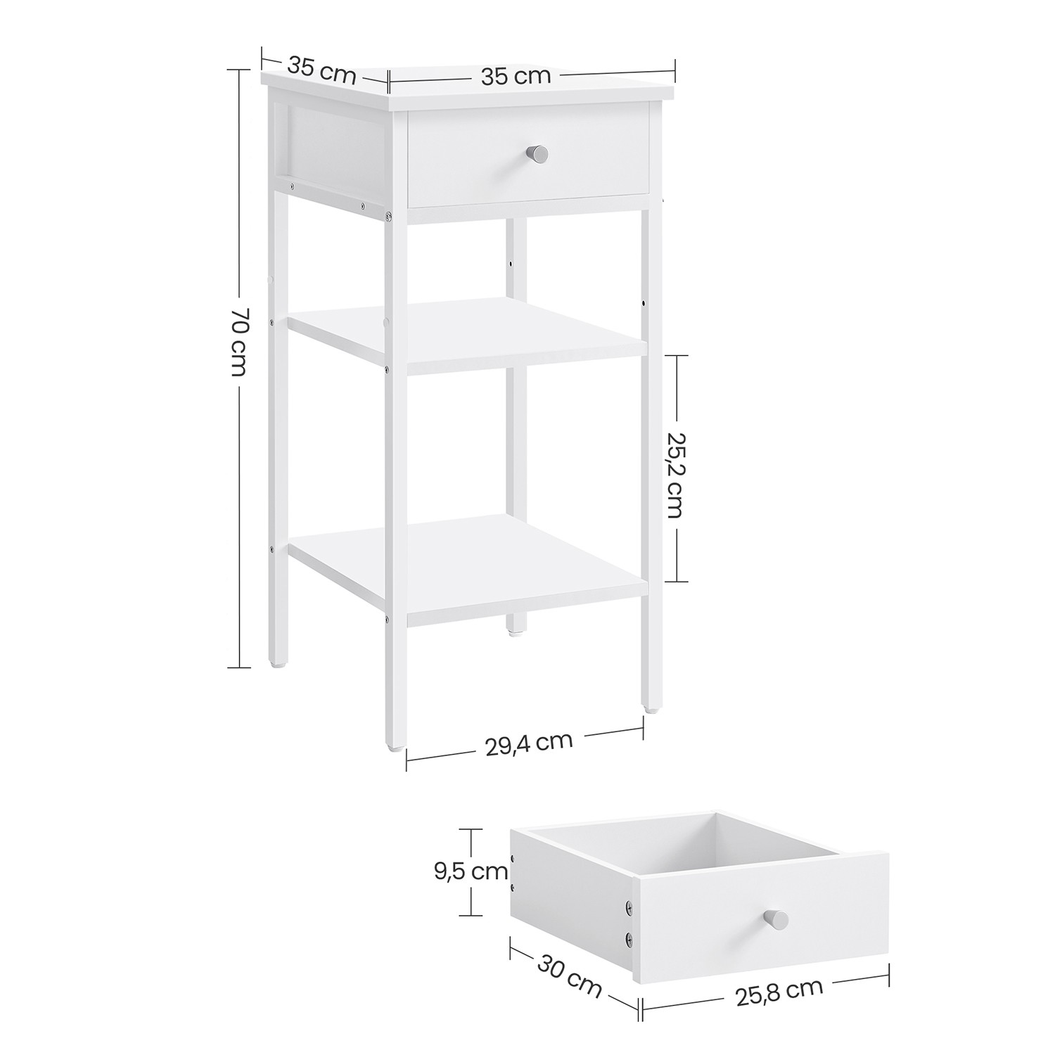 Stolik Nocny Metalowy Z Szufladą MEBLIVA Mobe 35 x 35 x 70 cm