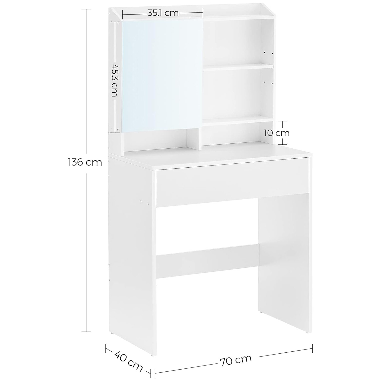 Toaletka Z Lustrem Drewniana 70 x 40 x 136 cm RDT118W01 - Biała