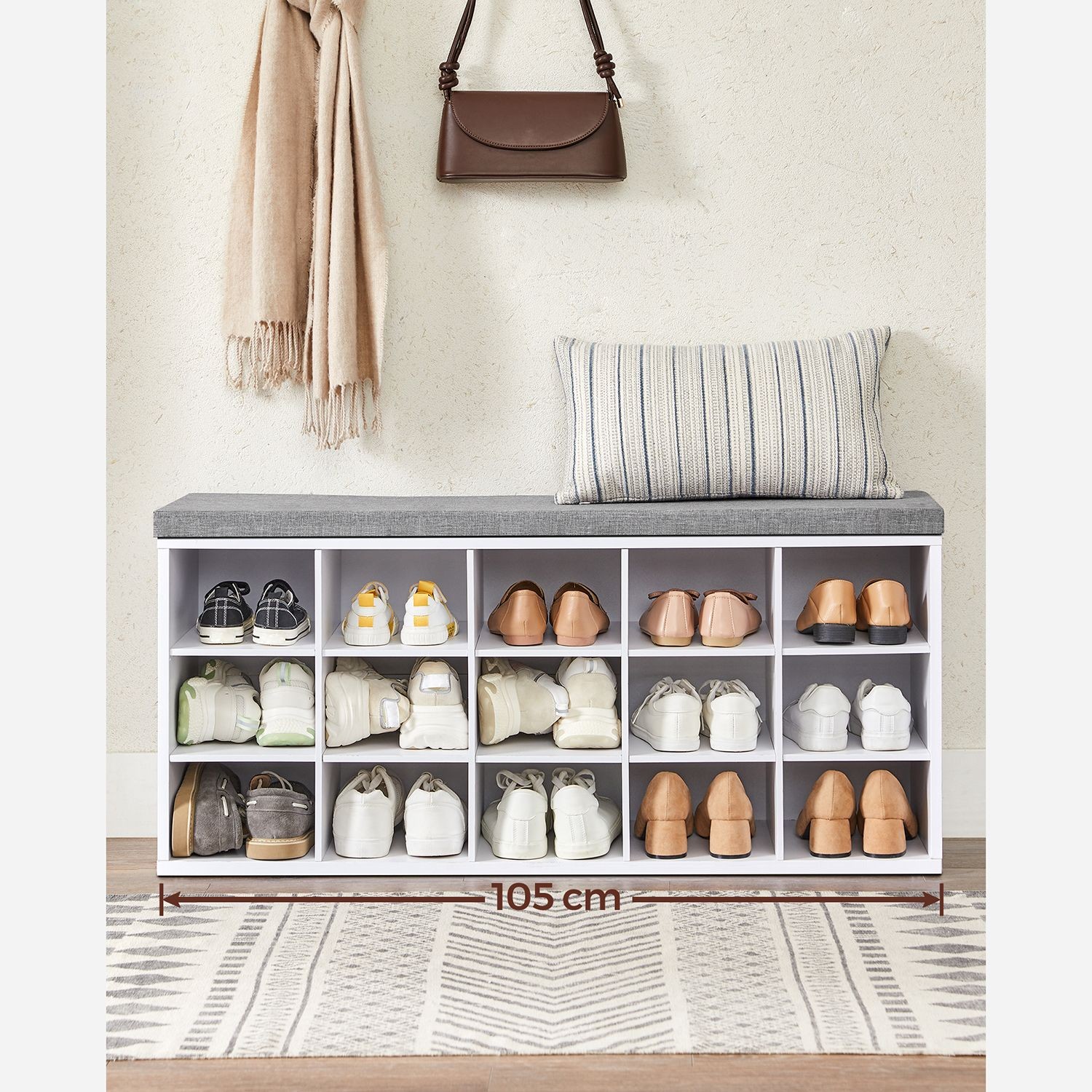 Szafka Na Buty Do Przedpokoju MEBLIVA Sudi 105 x 30 x 48 cm - Biała