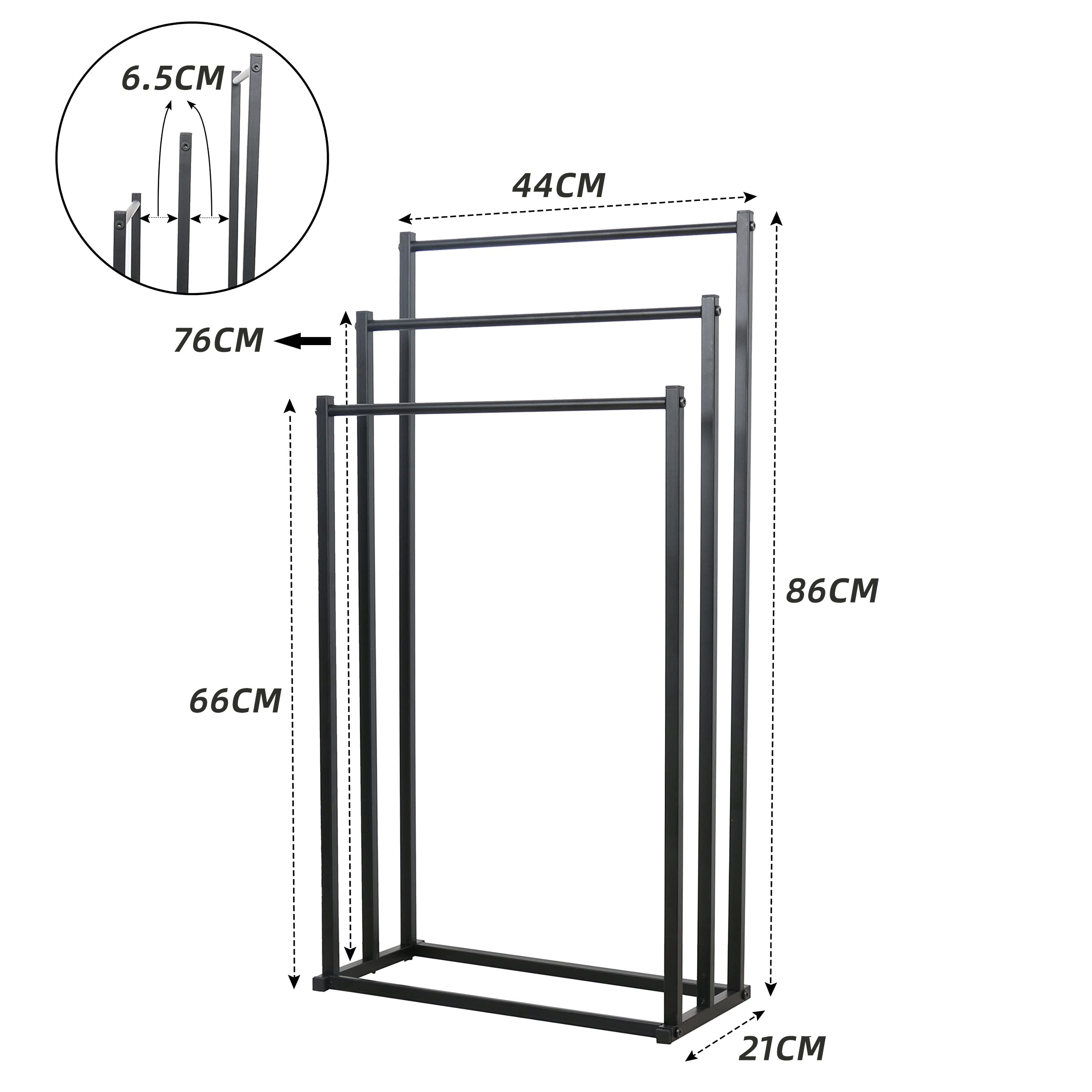 Stojak Na Ręczniki 3 Szczeble Metalowy 44 x 21 x 86 cm - Czarny