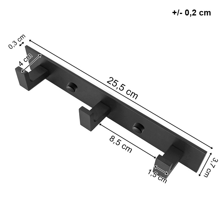 Wieszak Ścienny Metalowy Na 3 Haki MEBLIVA Kusor 25.5 x 4 x 3.7 cm - Czarny