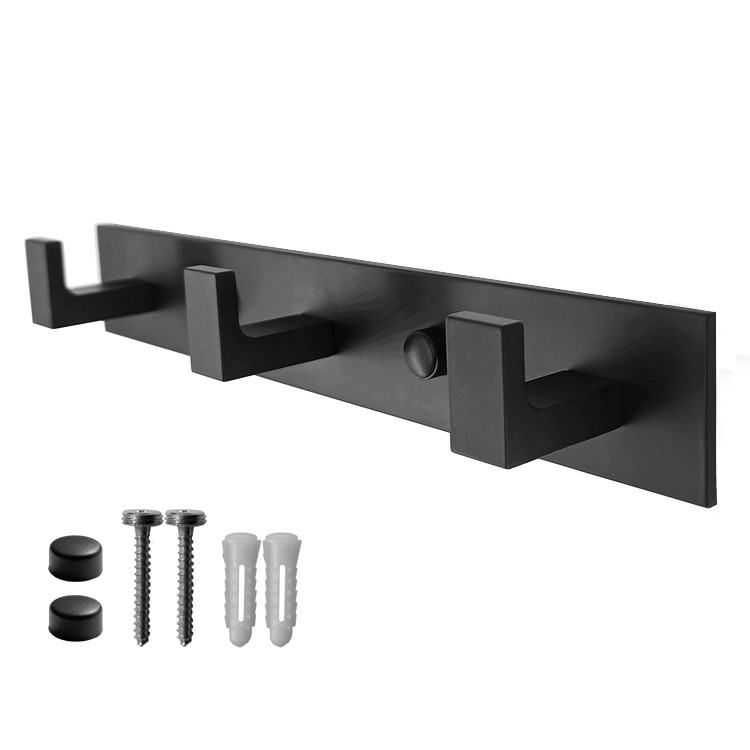 Wieszak Ścienny Metalowy Na 3 Haki MEBLIVA Kusor 25.5 x 4 x 3.7 cm - Czarny
