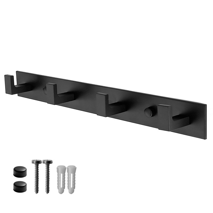 Wieszak Ścienny Metalowy Na 4 Haki MEBLIVA Kusor 35.5 x 4 x 3.7 cm - Czarny