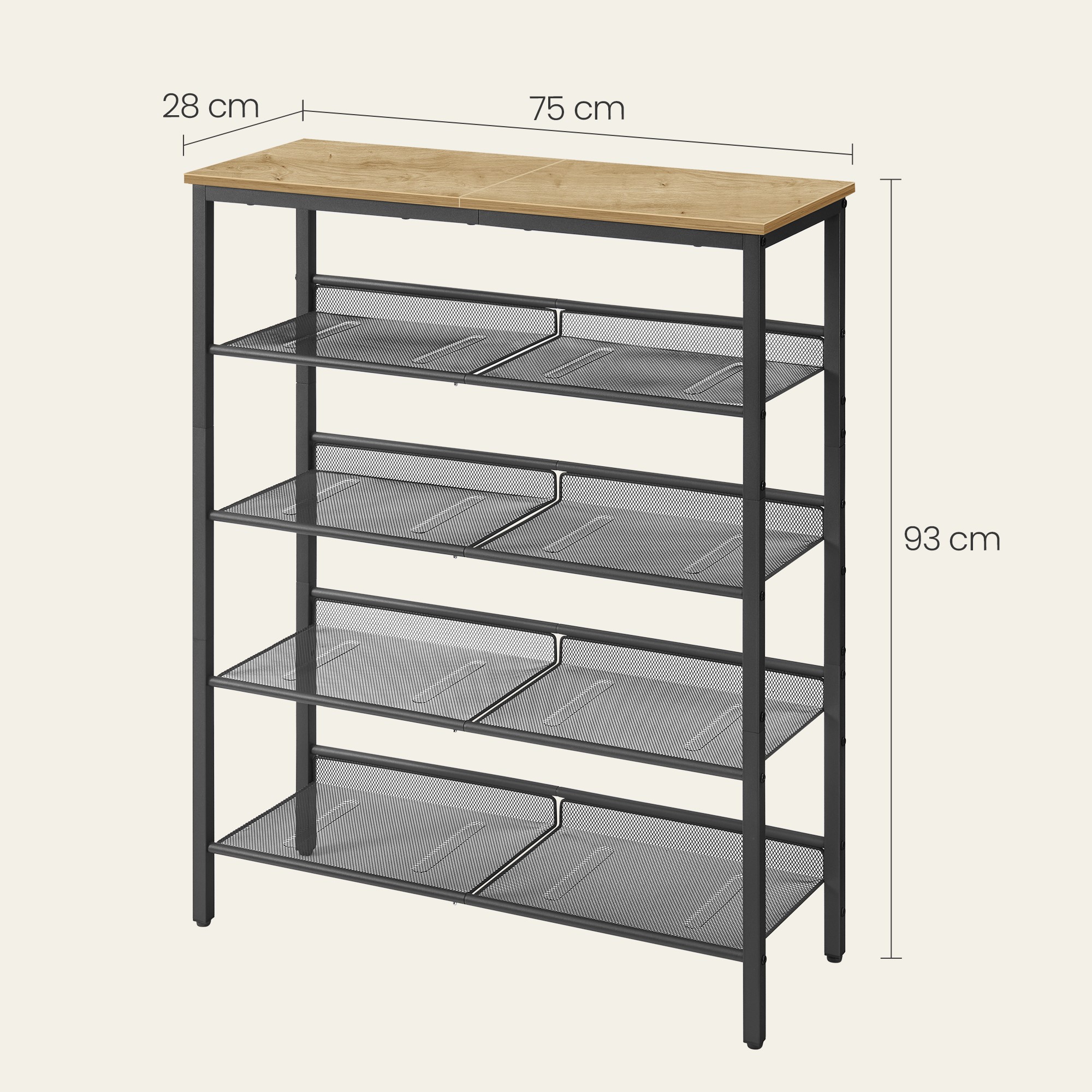 Szafka Na Buty Do Przedpokoju Z Półkami MEBLIVA Sudi 75 x 28 x 93 cm