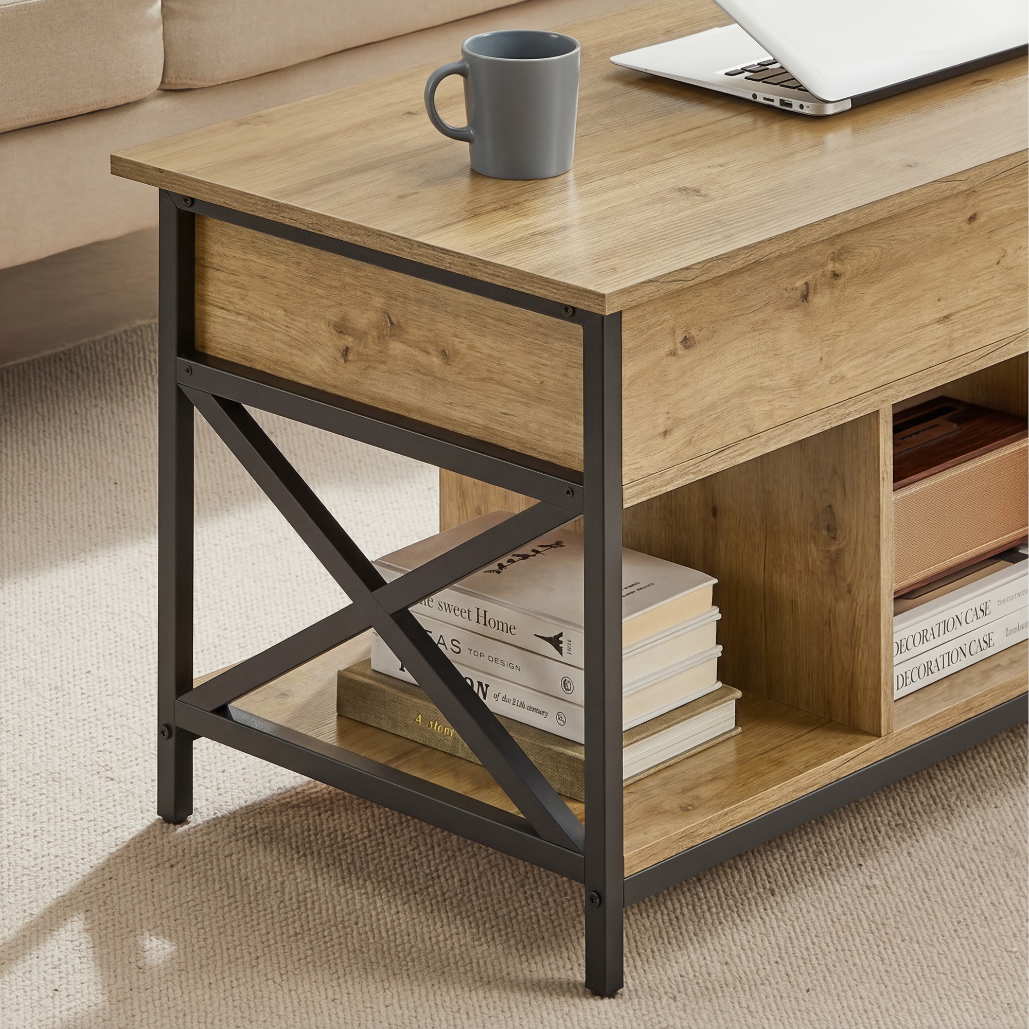 Stolik Kawowy Industrialny Czarny SELLTEO Sepo 110 x 57 x 12.5 cm