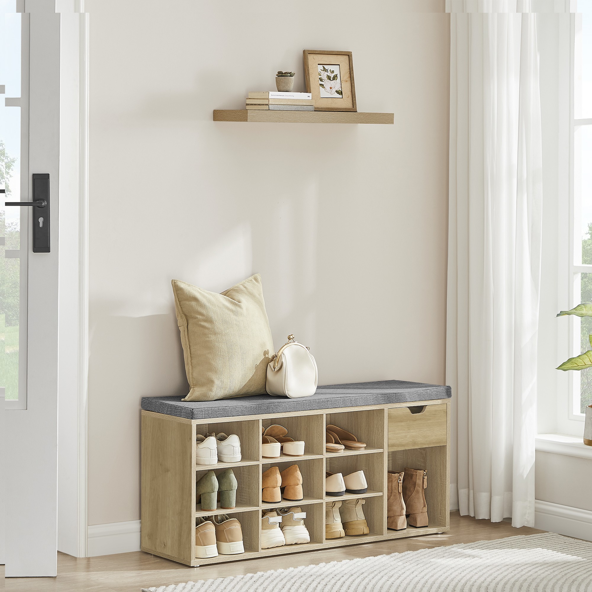 Szafka Na Buty Z Półką Do Przedpokoju MEBLIVA Sudi 104 x 30 x 48 cm - Czarna