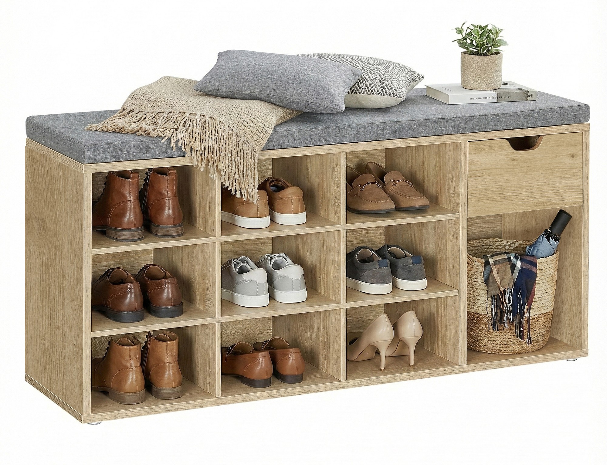 Szafka Na Buty Z Półką Do Przedpokoju MEBLIVA Sudi 104 x 30 x 48 cm - Czarna