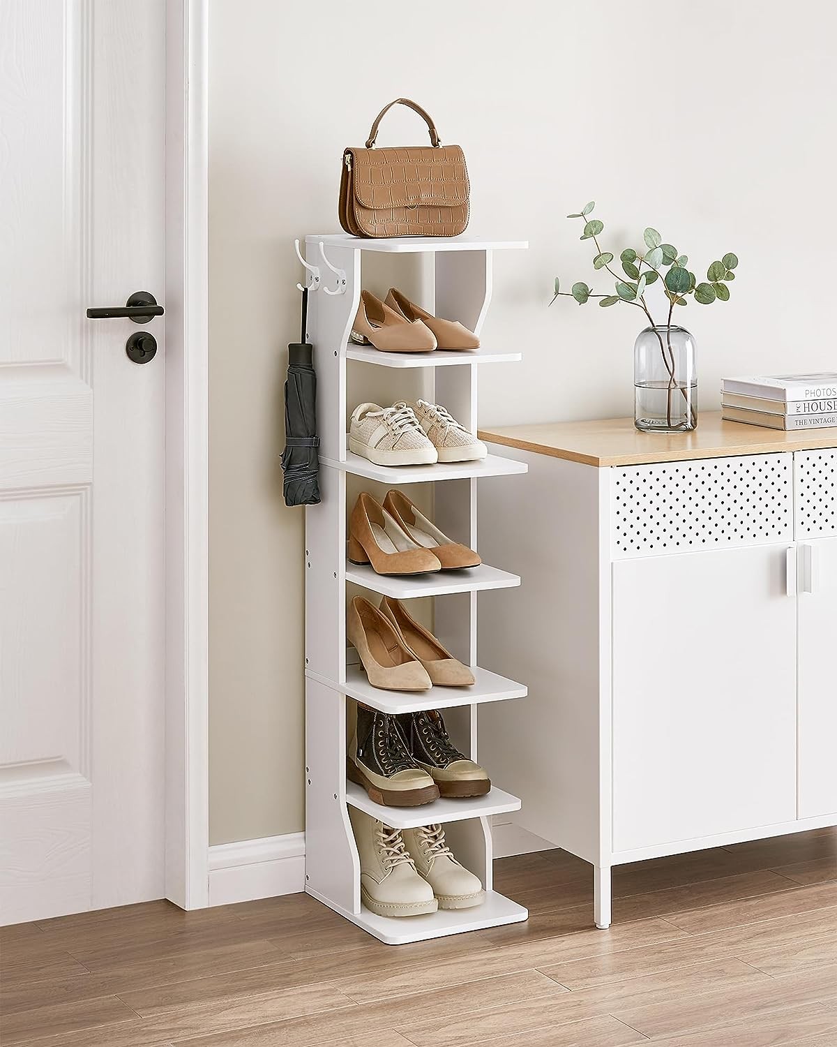 Szafka Na Buty Do Przedpokoju Drewniana MEBLIVA Sudi 26 x 30 x 110 cm