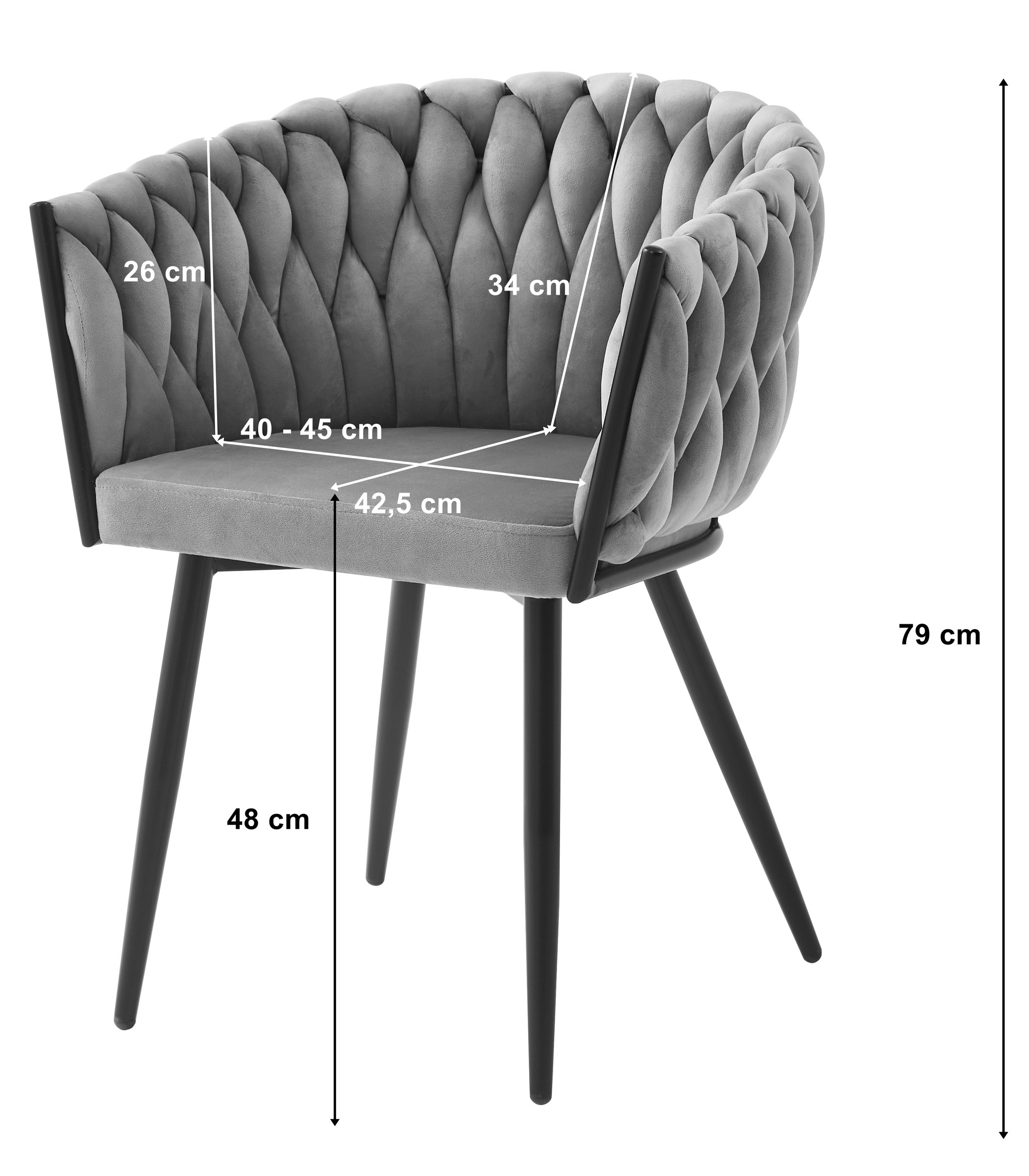 Krzesło Tapicerowane Aksamitne MEBLIVA Medur 60 x 60 x 55 cm - Czarne