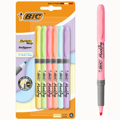 BIC Highlighter Grip Pastel Zakreślacze Mazaki Pastelowe 6 Sztuk