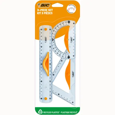 BIC Zestaw Geometryczny Linijka, Ekierka, Kątomierz 3 Sztuki