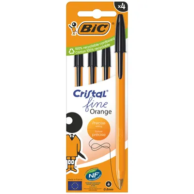 BIC Cristal Fine Orange Długopis 4 Sztuki - Czarny
