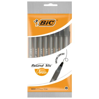 BIC Round Stic Classic Długopis 8 Sztuk - Czarny