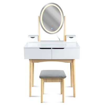 Toaletka Z Taboretem I Owalnym Lustrem LED 39x50cm, 140x80x40cm