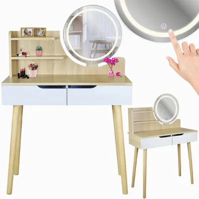 Toaletka SCANDI 2 Z Okrągłym Lustrem LED 40cm, 125x80x40cm